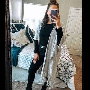 Forever 21 Fringed Drape Front Cardigan Grey M